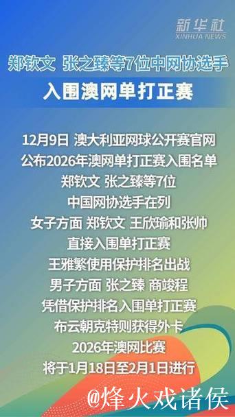 澳网正赛阵容公布 中国7名选手入围